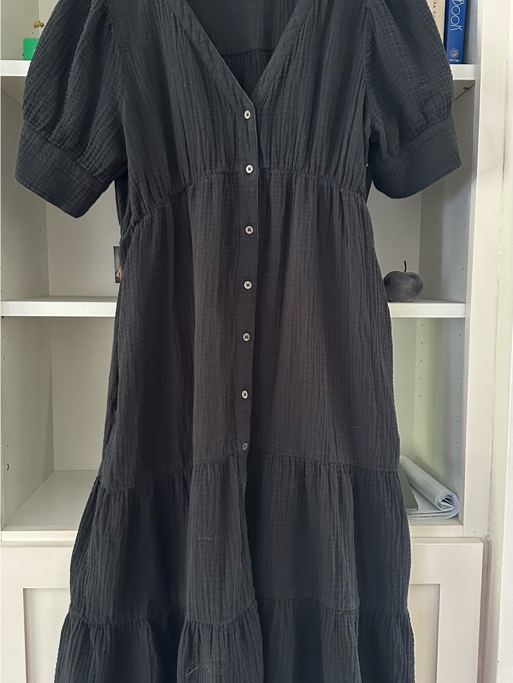 Madewell Black Button-Front Tiered Maxi Dress